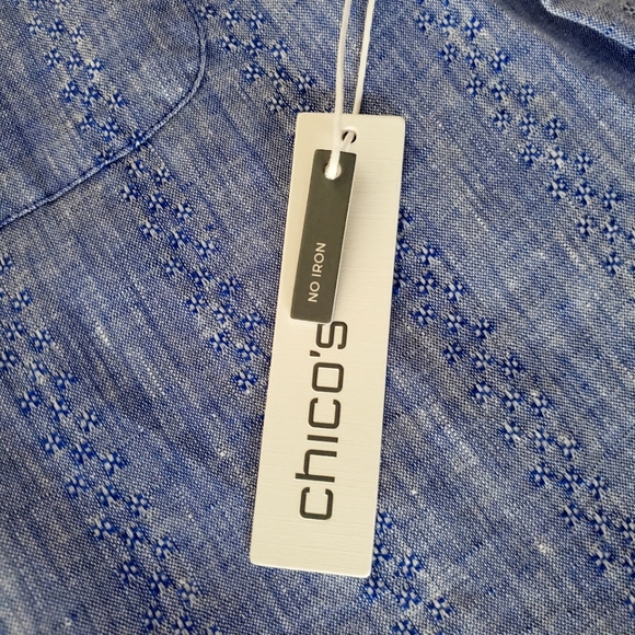 CHICO'S Blue 100% Linen No Iron 3/4 Sleeve Button-Up Blouse Women's 0 | U.S. 4 - Picture 9 of 11